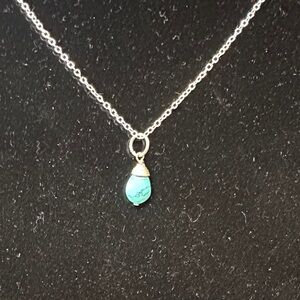 925 Silver Necklace with Turquoise Pendant. Dainty.